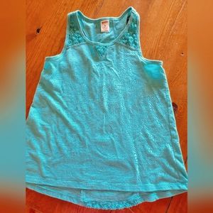 Girls teal tank top with lace detail